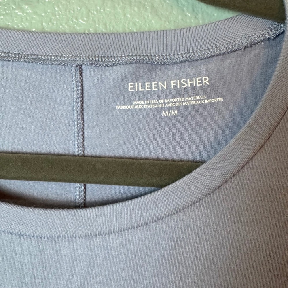Eileen Fisher Shift Dress Women Medium Blue Excellent Organic Cotton Cap Sleeve - Picture 4 of 8